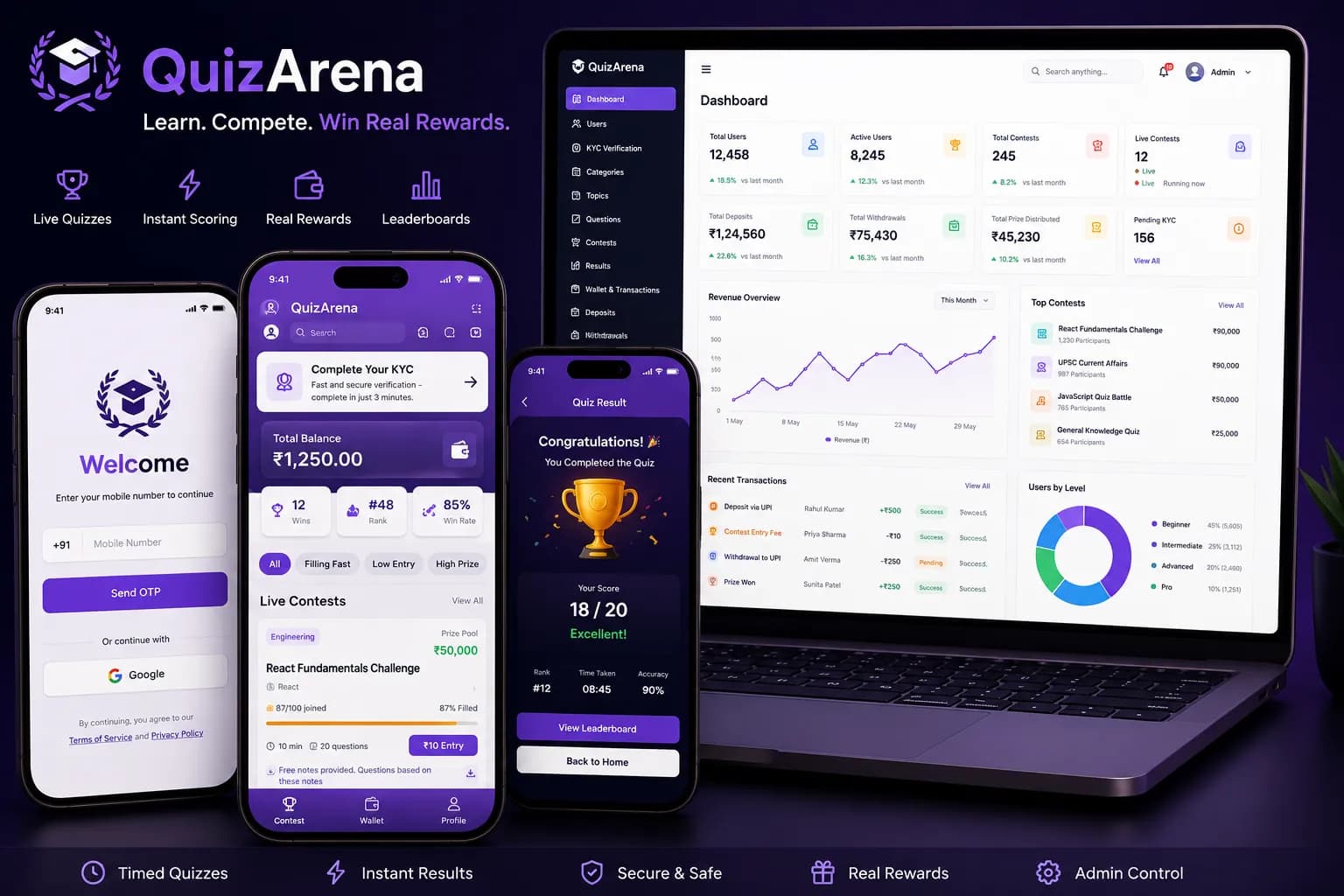 QuizArena - Real Time Quiz & Rewards App
